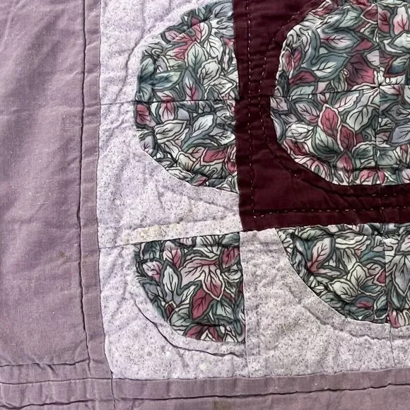 Vintage Handmade Quilt 66x52” Sampler Fan Pattern Purple Blue Coverlet Throw RV - Picture 15 of 16